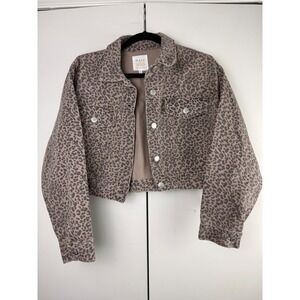 Cali 1850 Leopard Print Cropped Denim Jacket Brown Tan 3169ZJTW138 Women's Small